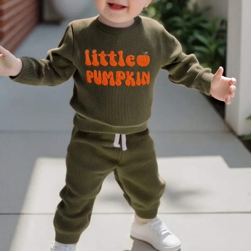 NWT Amazon Little Pumpkin 2T-3T Thermal Olive Green Top & Pant Set Boy/Girl